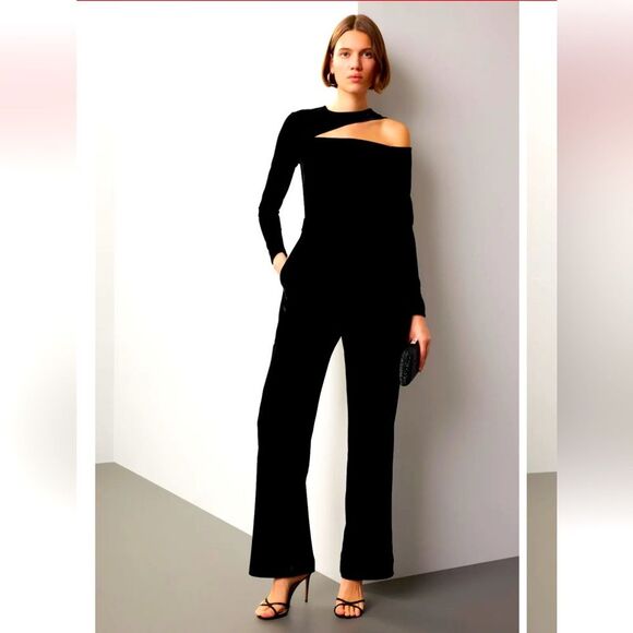 Reiss Adele Velvet Off The Shoulder Velvet Jumpsuit - Picture 1 of 16